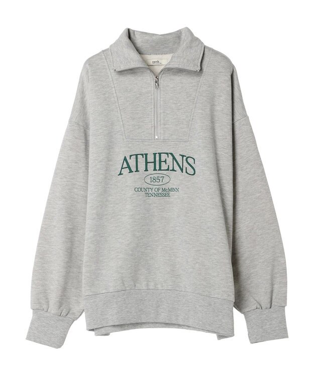 earth music&ecology ハーフジップロゴチュニック Light Gray