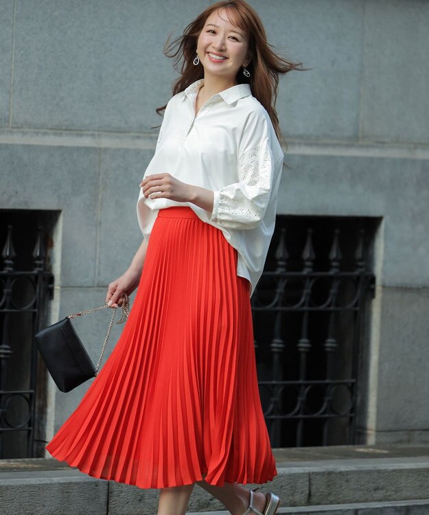 ANY SIS S エアリープリーツ スカート スカーレット