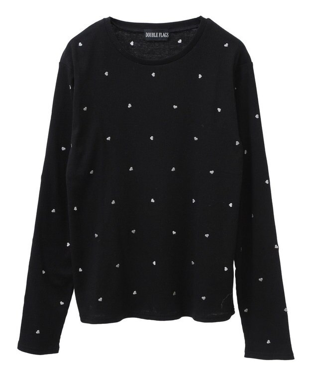 Green Parks ・ＤＯＵＢＬＥ　ＦＬＡＧＳ　ハート刺繍リブロンＴＥＥ Black