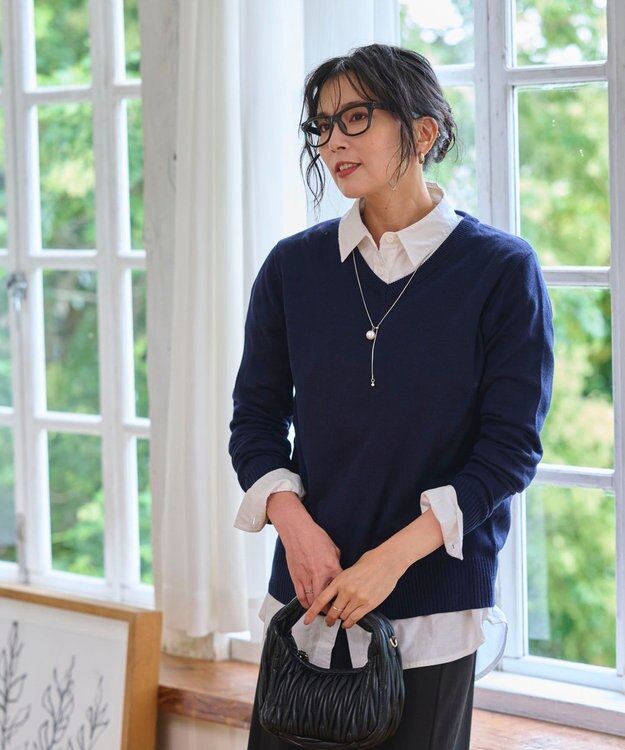 WEGO 【WEB限定/2025年秋冬新作/洗濯OK/毛玉レス/MLXLサイズ展開/オフィス/カジュアル】ベーシックニットセーター ネイビー