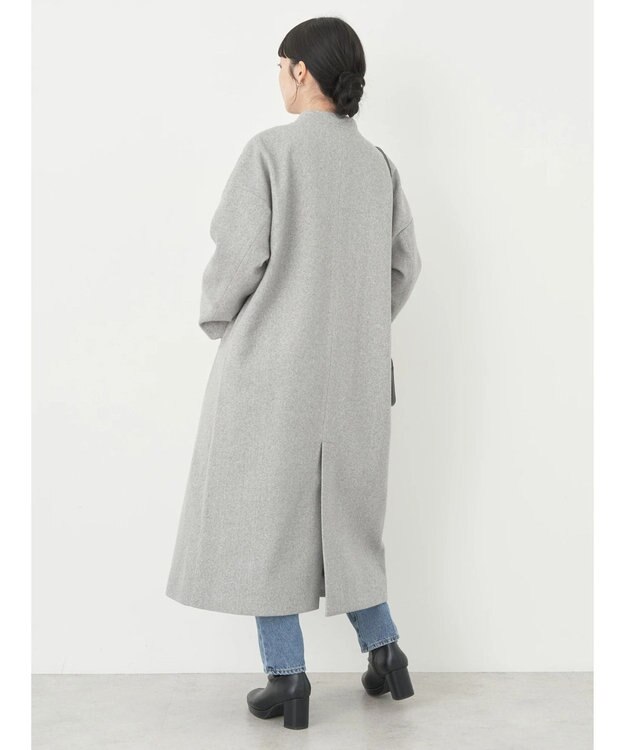 earth music&ecology Ｖネックノーカラーコート Gray Mixture