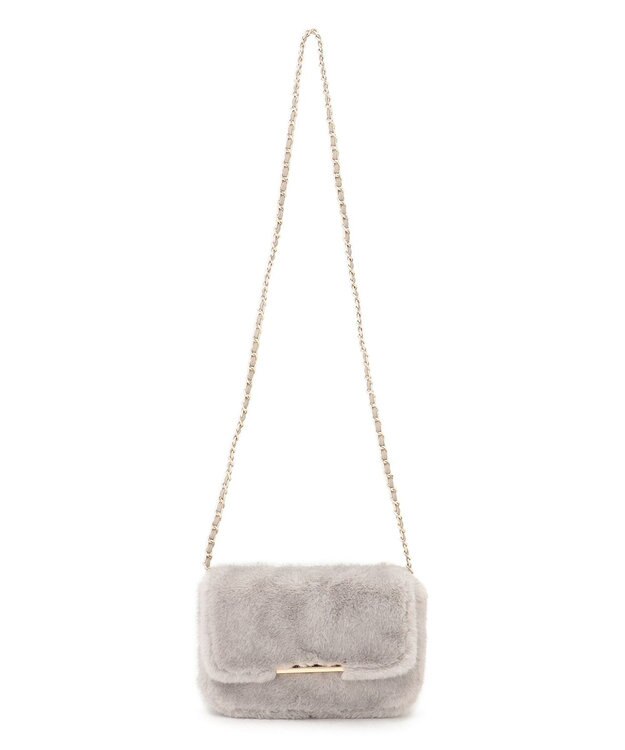 23区 フェイクファー ショルダーバッグ ライトグレー系