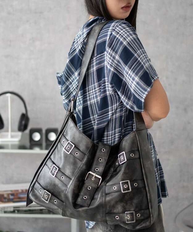 WEGO ベルトデザインBIGショルダー ブラック