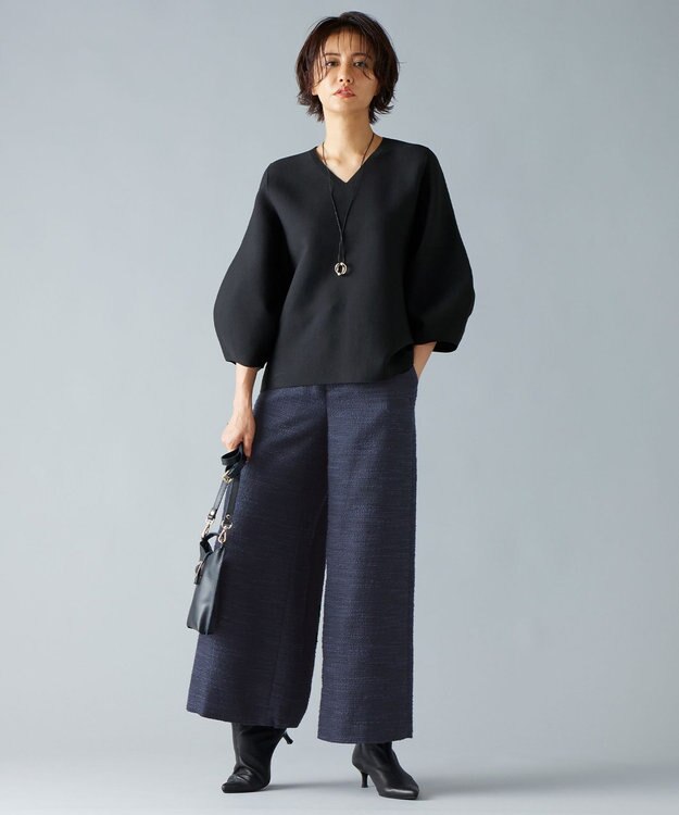 自由区 【洗える】エアリーツイードワイドクロップド パンツ ミッドナイト