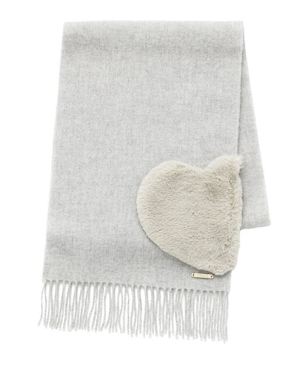 MOONBAT 【WEB限定】フルラ (FURLA)エコファー付きマフラー 無地×ハート　ウールマフラー ロゴプレート付き ライトグレー