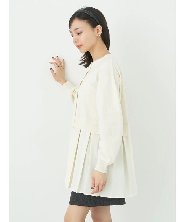 earth music&ecology プリーツドッキングカーディガン Ivory