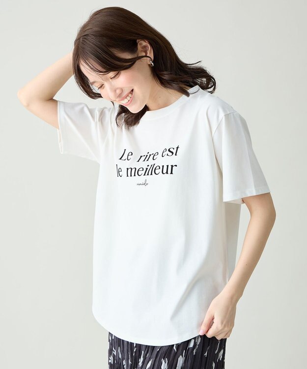 ANY アソートロゴラウンドヘムTシャツ ホワイト×フロッキーロゴ