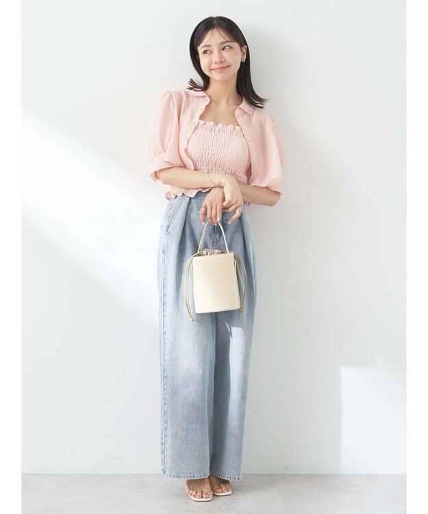 earth music&ecology ＳＥＴ２点シアークロップドシャツ×シャーリングタンク Pink