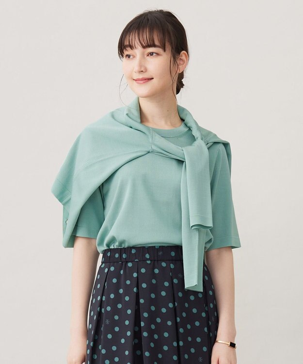 自由区 L 【アンサンブル対応・洗える】アセテートコットン カーディガン ミストグリーン