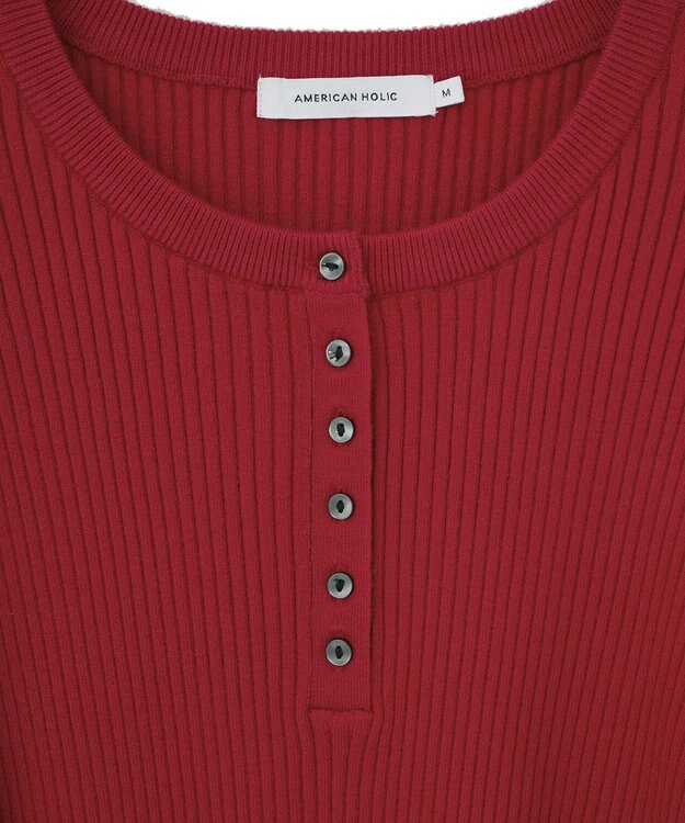 AMERICAN HOLIC バイパチヘンリーネックリブニットプルオーバー Red