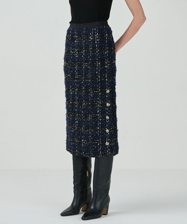 GRACE CONTINENTAL サイドスリットツイードスカート ネイビー