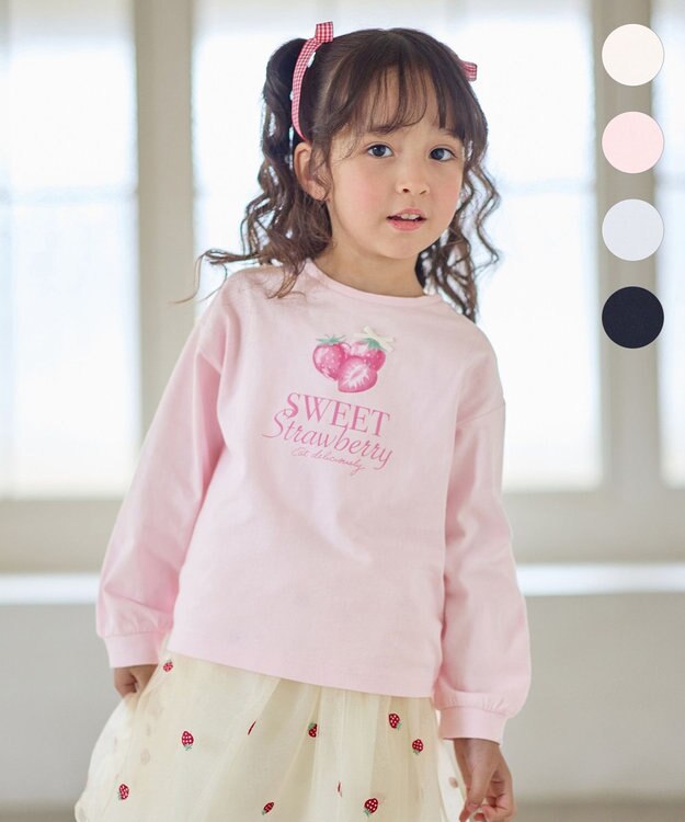 ANY KIDS 【Strawberry Collection】アートプリント 長袖Tシャツ ピンク