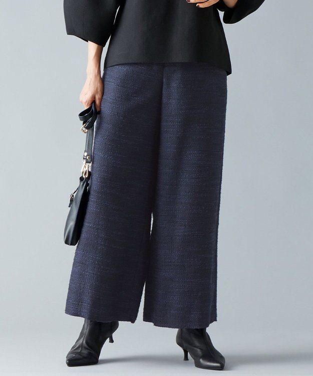 自由区 【洗える】エアリーツイードワイドクロップド パンツ ミッドナイト
