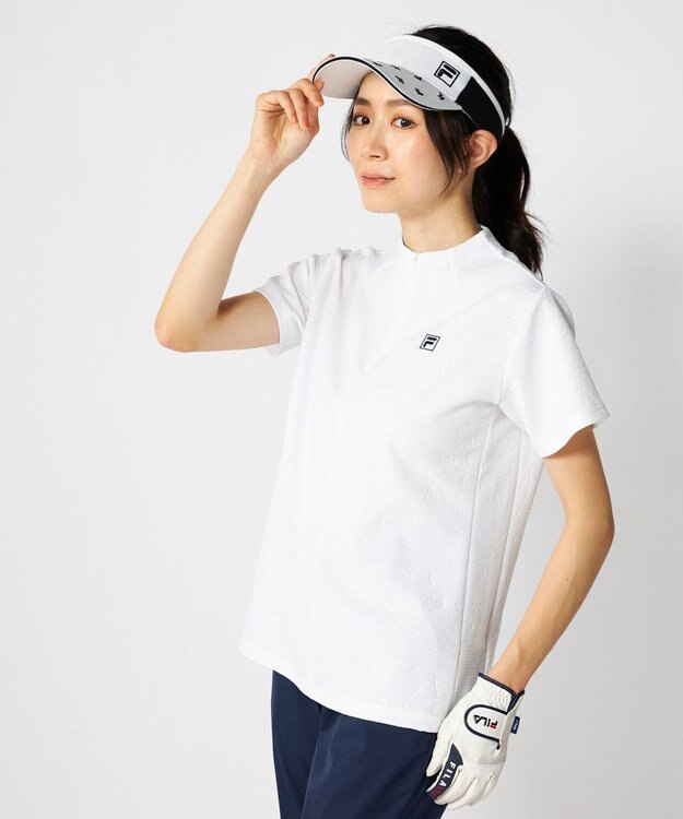 FILA GOLF／marie claire 【FILA GOLF】 チェッカーフラッグ柄エンボス半袖シャツ ホワイト