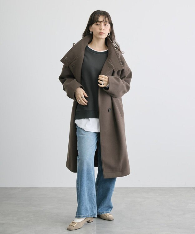 AMERICAN HOLIC リサイクル中空FIBERスタンドカラーロングコート Mocha