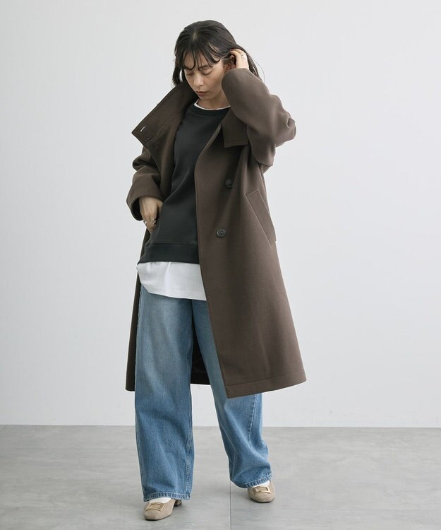 AMERICAN HOLIC リサイクル中空FIBERスタンドカラーロングコート Mocha