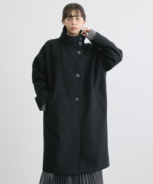 AMERICAN HOLIC リサイクル中空FIBERスタンドカラーロングコート Black
