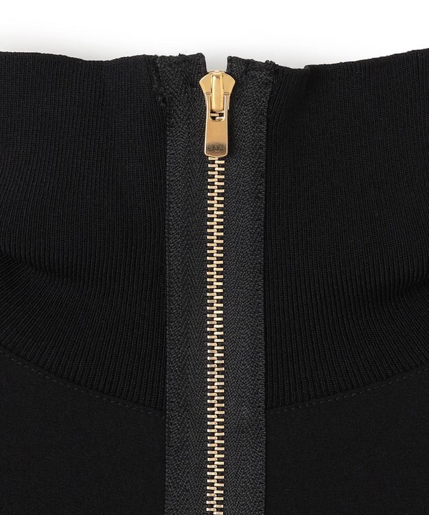 BEIGE， 【洗える】FLEUR / ニットコンビハイネック半袖ブラウス Black