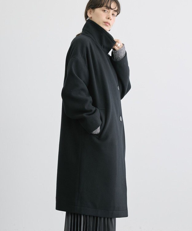 AMERICAN HOLIC リサイクル中空FIBERスタンドカラーロングコート Black