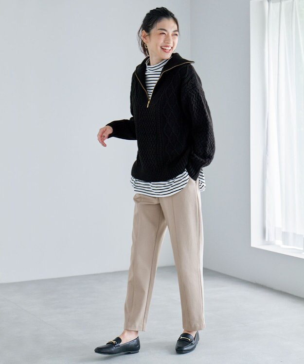 ANY L 【ストレッチ/ウエストゴム】エニィーヒート テーパードパンツ ベージュ