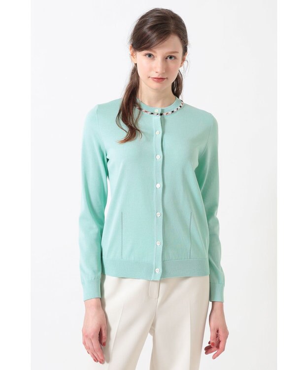 DAKS 綿ポリエステル ハウスチェックジャカード カーディガン シルトグリーン