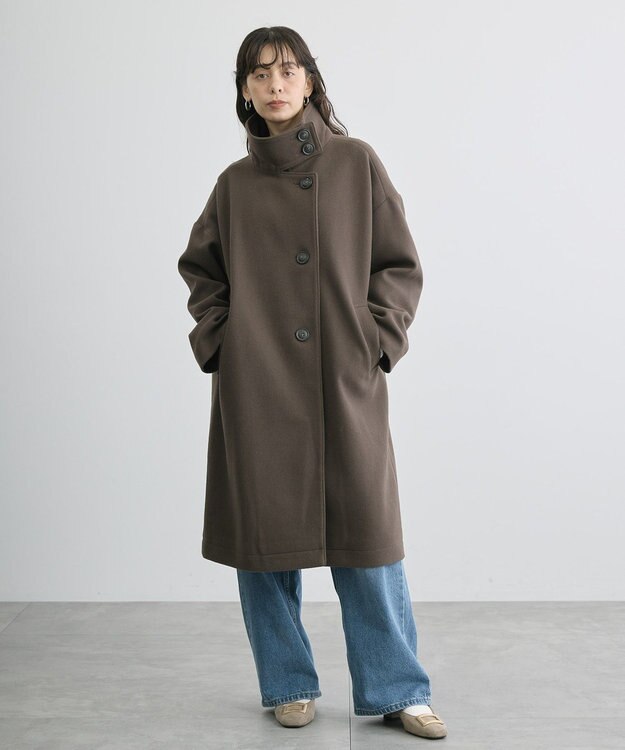 AMERICAN HOLIC リサイクル中空FIBERスタンドカラーロングコート Mocha