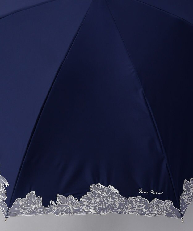 AURORA NINA RICCI （ニナリッチ)  刺しゅうオーガンジー掛け合わせ晴雨兼用パラソル（2段スライドショート傘） ネイビー