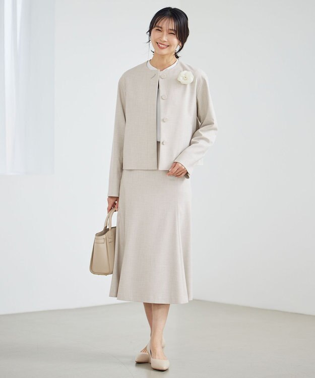 23区 【セットアップ対応】ストレッチブッチャー ノーカラー ジャケット ベージュ系