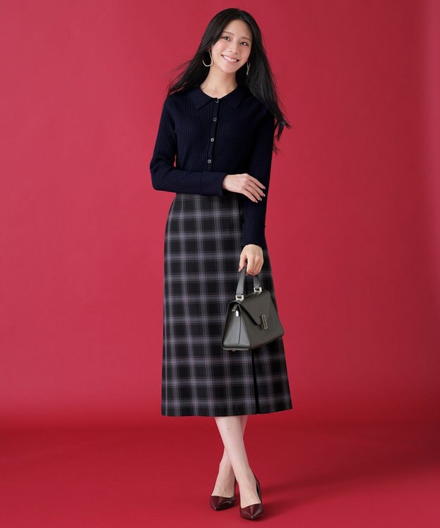 ANY SIS S CICA加工 襟デザイン ニット ネイビー