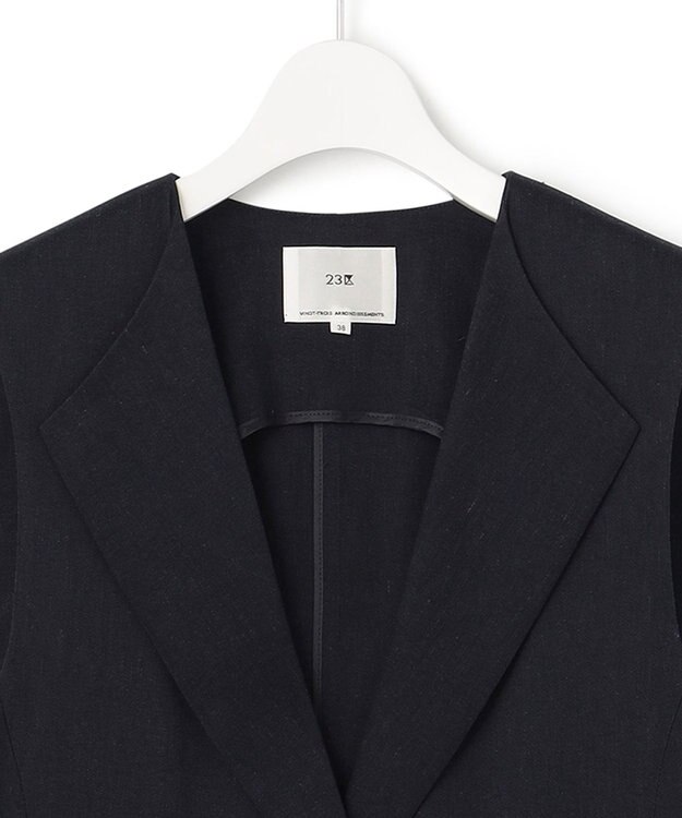 23区 【CLASSY.6月号掲載】リネンレーヨンストレッチ  ロング ジレ ネイビー系