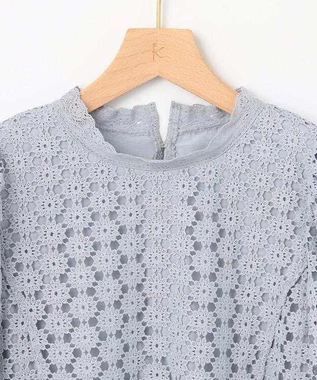 組曲 S 【WEB限定】フラワーレース ペプラムトップス スカイブルー系