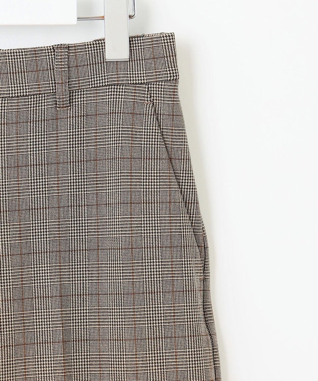 自由区 【撥水加工・洗える】TRギャバ裏起毛チェック柄ワイド パンツ ブラウンチェック