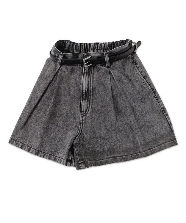 WEGO ベルト付デニムタックショートパンツ ブラックその他
