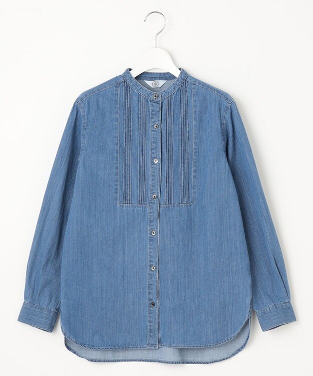 J.PRESS LADIES 【洗える・セットアップ対応】5ozバージラコンパクト ピンタック ブラウス ダルブルー系