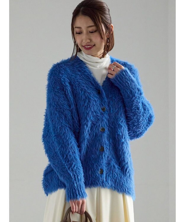 Te chichi シャギーVネックカーディガン ブルー