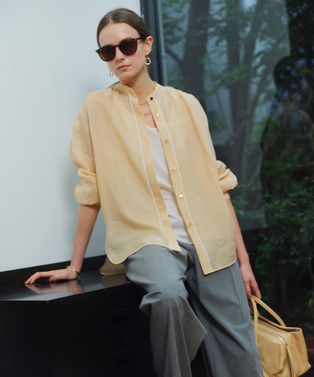 BEIGE， PAULINE / リネンヴィスコースレースブラウス Peach