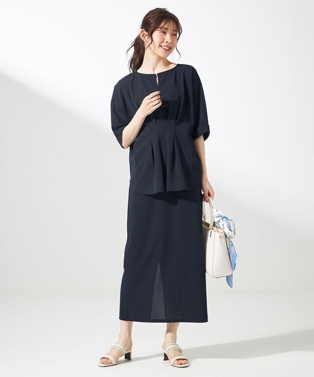 ANY SIS S 【前後着用・UVケア・洗える】2WAYジョーゼットジャージードルマン カットソー ネイビー