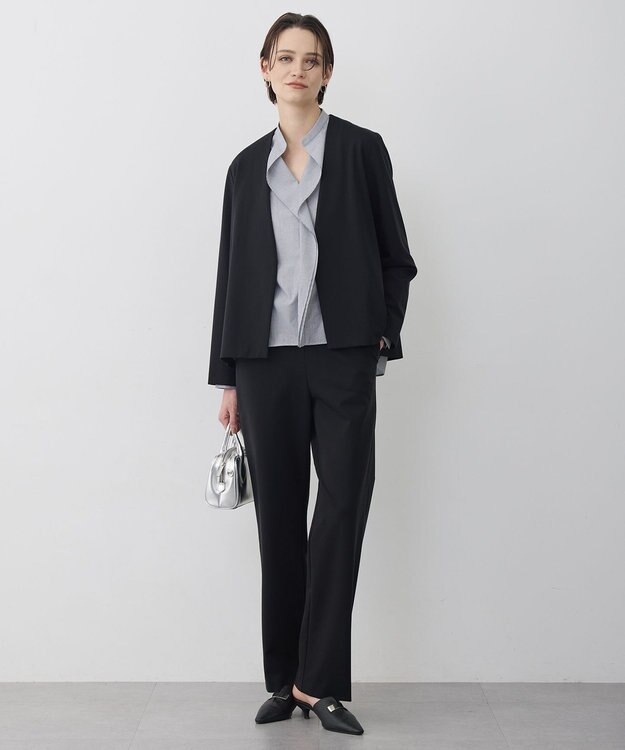 ICB L ナイロンストレッチポンチ ノーカラージャケット ブラック