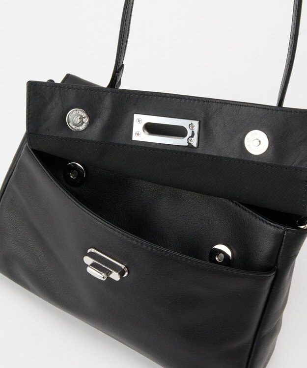 russet ソフトレザーフラップミニトートバッグ(CE-1674) Black