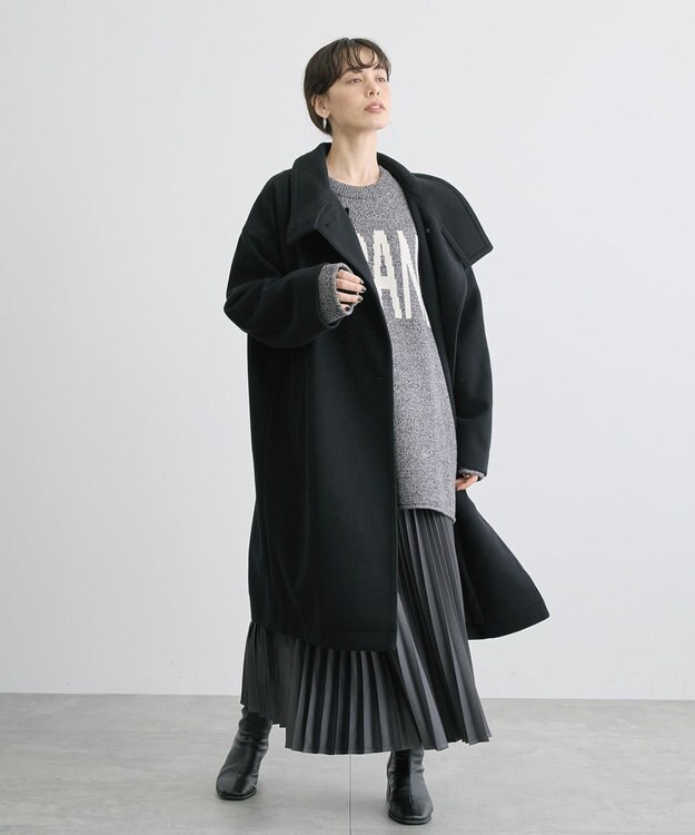 AMERICAN HOLIC リサイクル中空FIBERスタンドカラーロングコート Black