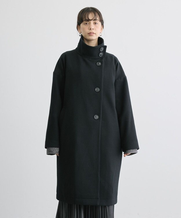 AMERICAN HOLIC リサイクル中空FIBERスタンドカラーロングコート Black
