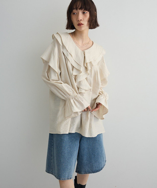 ワンダフルワールド　生成りカラーフリルブラウス フリルカラーブラウス・生成り | heavenly garden