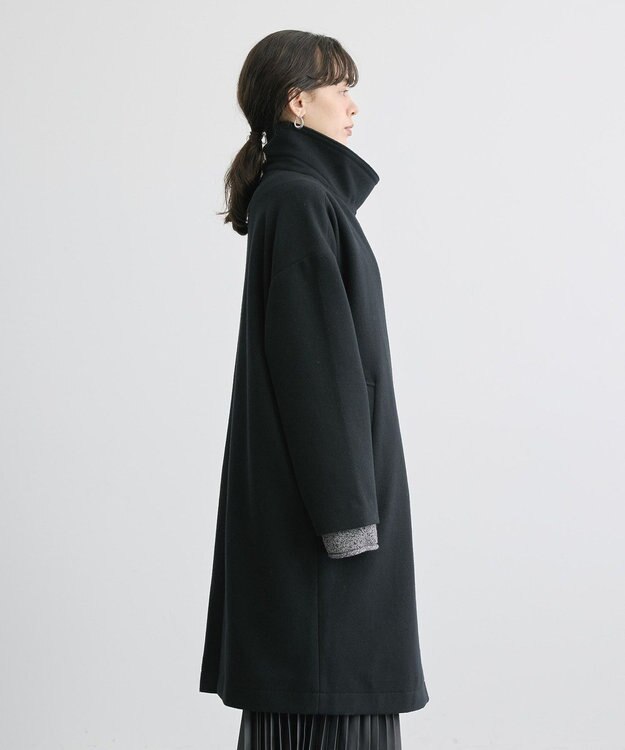 AMERICAN HOLIC リサイクル中空FIBERスタンドカラーロングコート Black