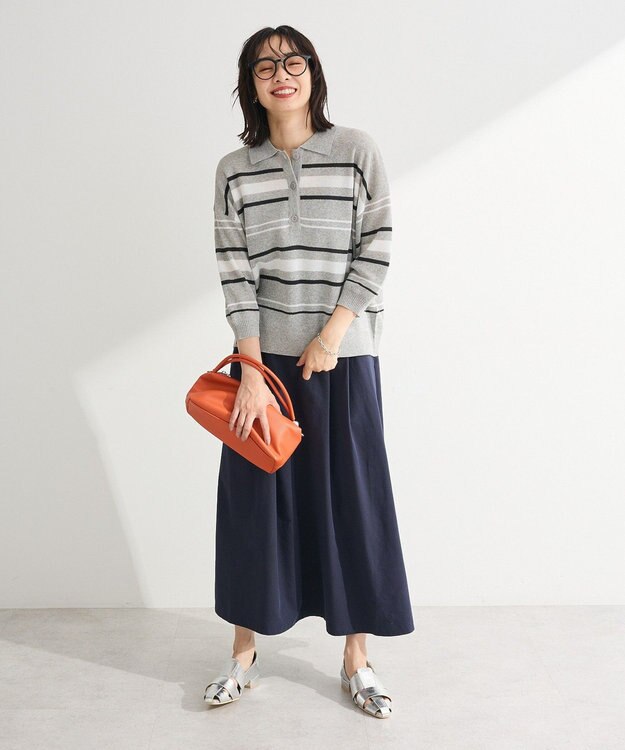 Green Parks 綿混やわらかタッチタックスカート Navy