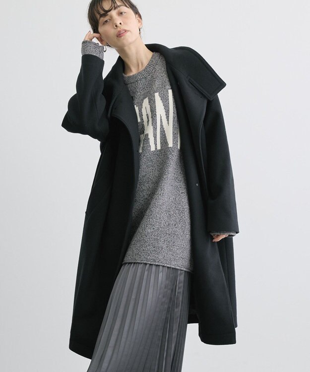 AMERICAN HOLIC リサイクル中空FIBERスタンドカラーロングコート Black