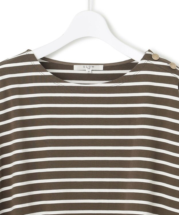 23区 S 【SLOW/一部店舗限定】ギザコットンボーダー ラウンドネックカットソー モカxオフホワイトボーダー