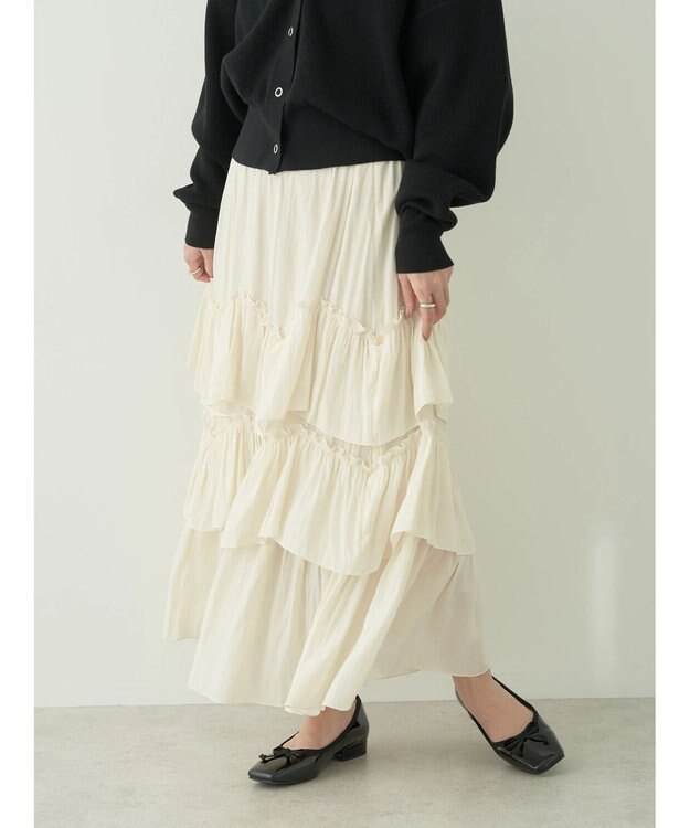 earth music&ecology ランダムティアードボリュームスカート Cream
