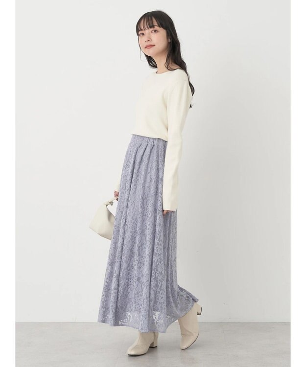 earth music&ecology 起毛レースフレアスカート Grayish Blue