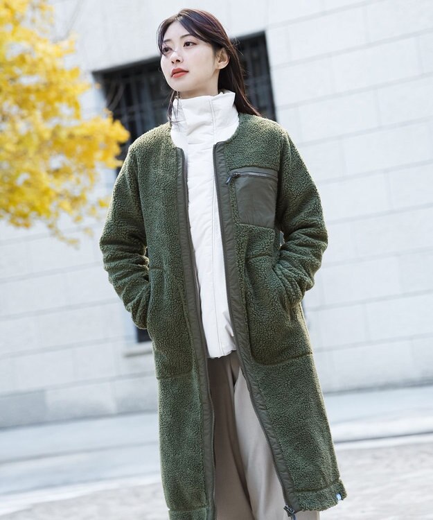 SHARE PARK LADIES 【LADIES】ボアフリースロングカーディガン オリーブ