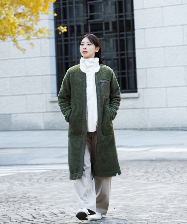 SHARE PARK LADIES 【LADIES】ボアフリースロングカーディガン オリーブ